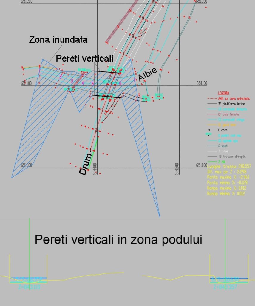 Calcul hidraulic, pereti verticali, plan si sectiuni transversale